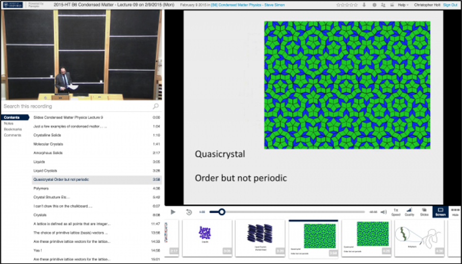 Image showing an example of the Panopto lecture capture online viewer