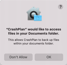 HFS CrashPlan would like to access files...