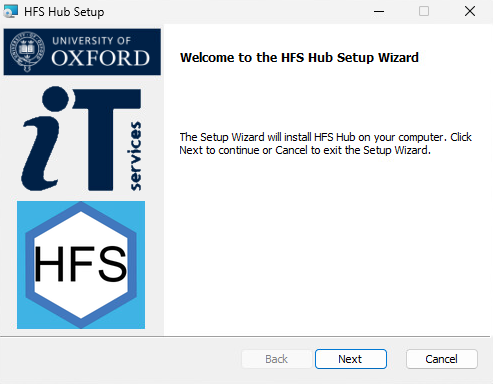 HFS Hub install wizard