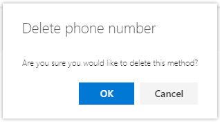 Screenshot of the confirmation message that appears asking if you are sure that you want to delete that method Screenshot of the confirmation message that appears asking if you are sure that you want to delete that method