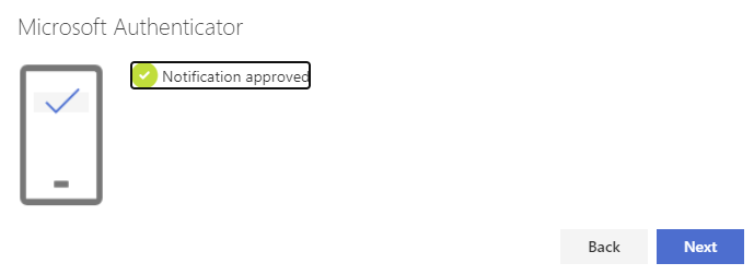 Screenshot of the Nexus365 security verification page showing that the notification has been approved Screenshot of the Nexus365 security verification page showing that the notification has been approved