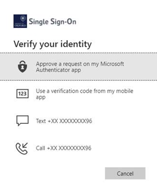 Screenshot of the Verify your identify screen listing all the authentication methods you have set up Screenshot of the Verify your identify screen listing all the authentication methods you have set up