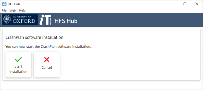 HFS Hub CrashPlan install prompt